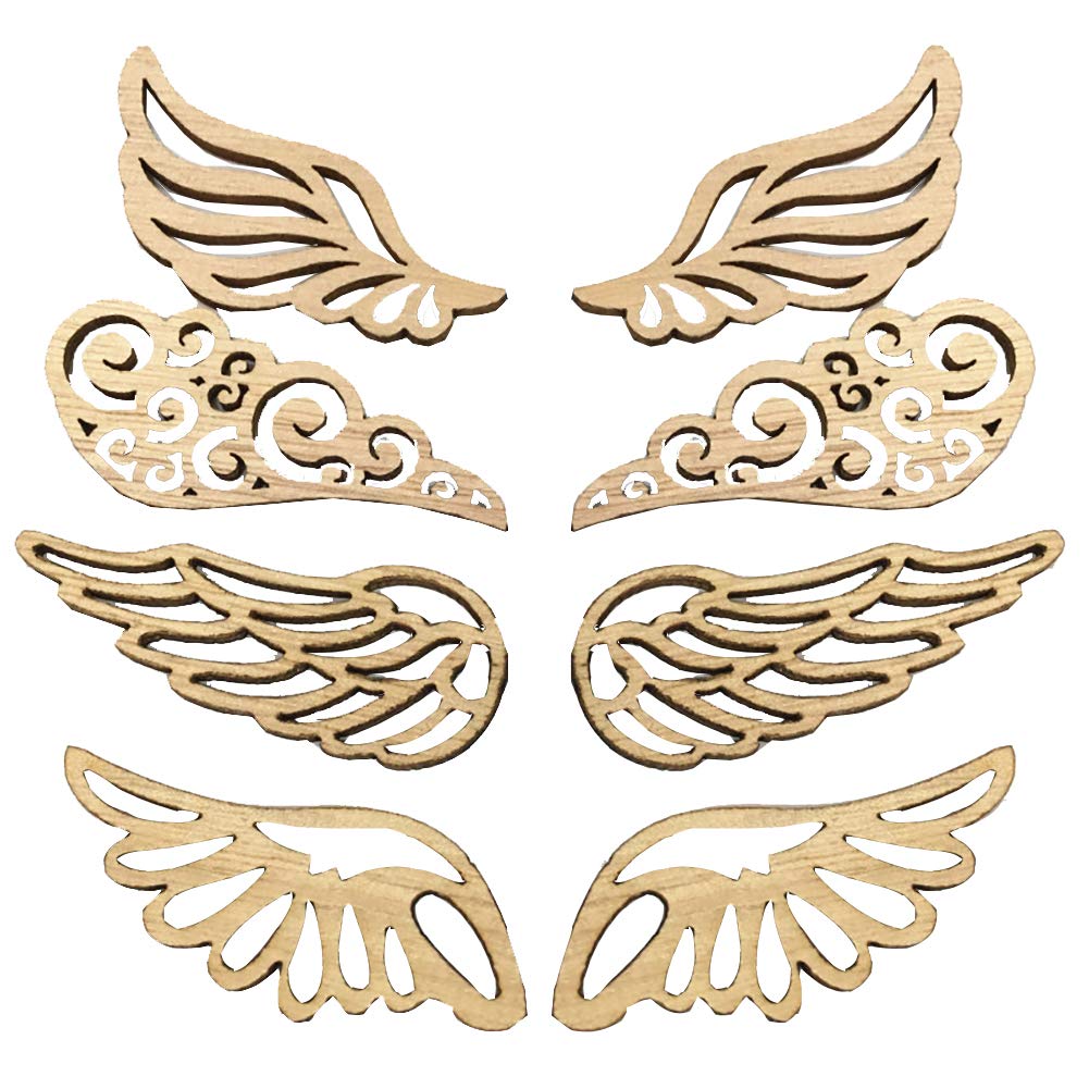 GSHLLO 80 PCS Angel Wings Wood Slices Cutouts Wooden Ornament Embellishments for DIY Crafts