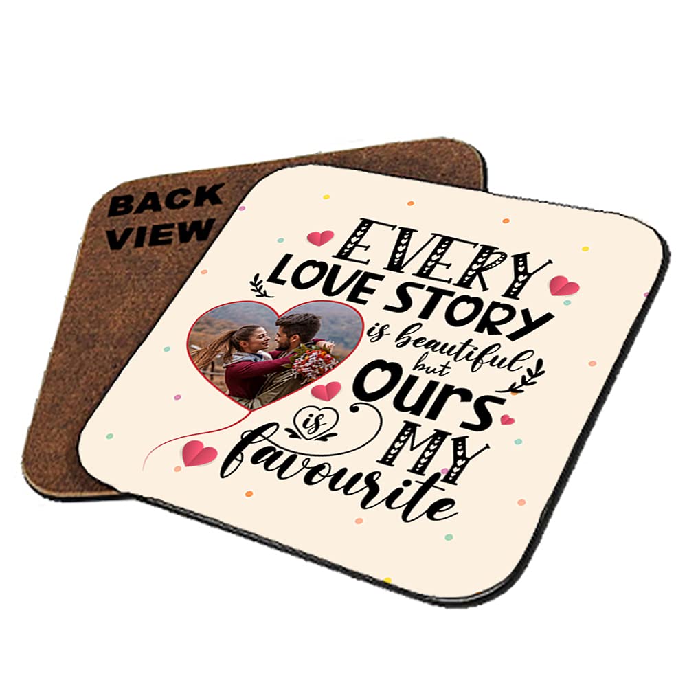 Getagift Square Shaped Coaster Personalised With Any Image Every Love Story Is Beautiful, Gift For Boyfriend, Girlfriend, Husband, Wife, Anniversary Present, Tableware, Coffee/Tea/Drink Coaster. (Square Shaped Coaster)