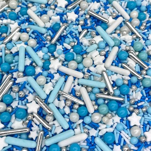 Image of Manvscakes Sprinkles- Edible Cake and Cupcake Sprinkles with Assorted Shapes and Sizes for Parties, Metallic Sprinkle Mix for Cookies, Ice Cream, Cake and Cupcake Decorating, 4 oz, Blue sprinkles