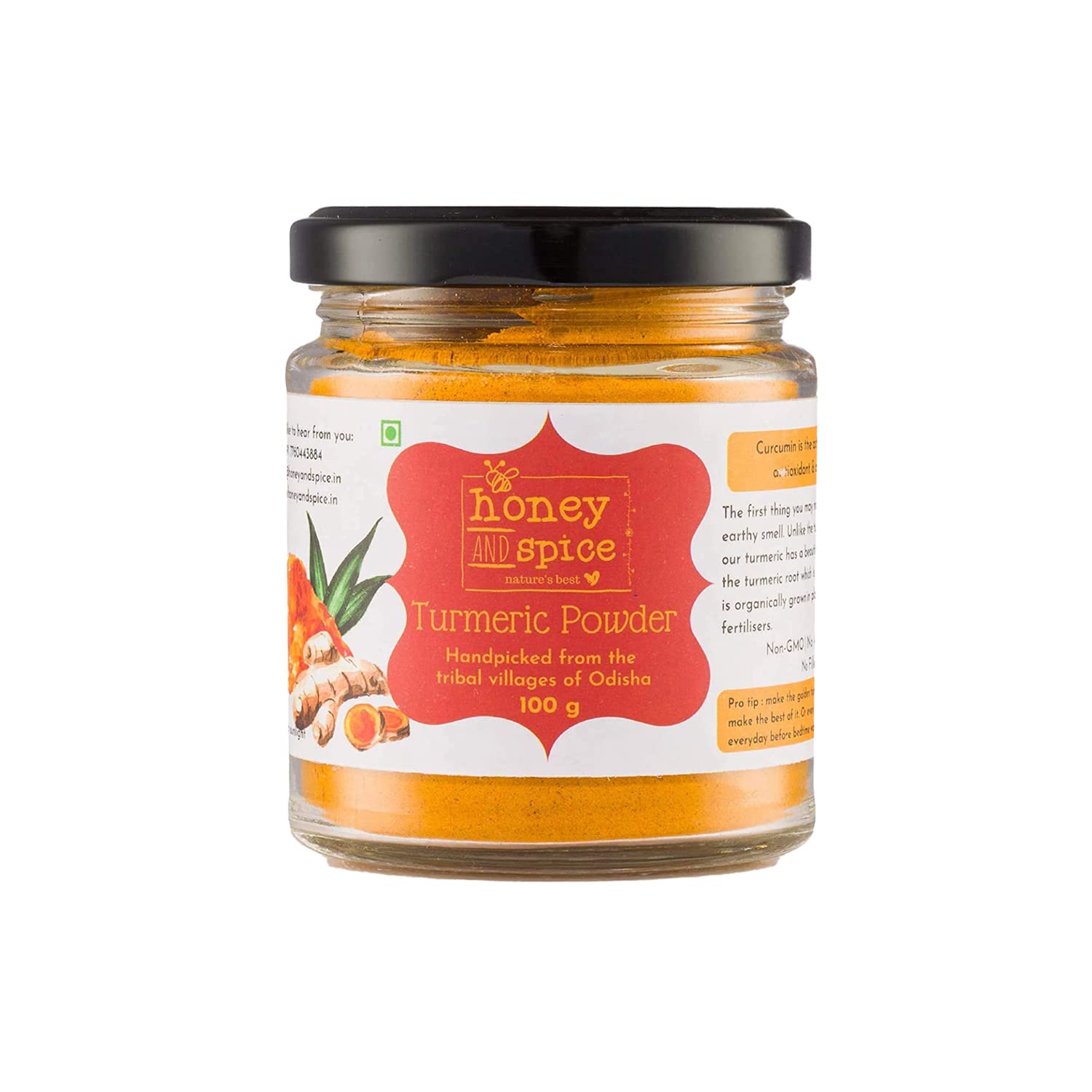 High Curcumin Turmeric (100g) | Glass Jar Packaging | Haldi Powder | Ideal for Eating, Drinking, Cooking | Natural and Fresh