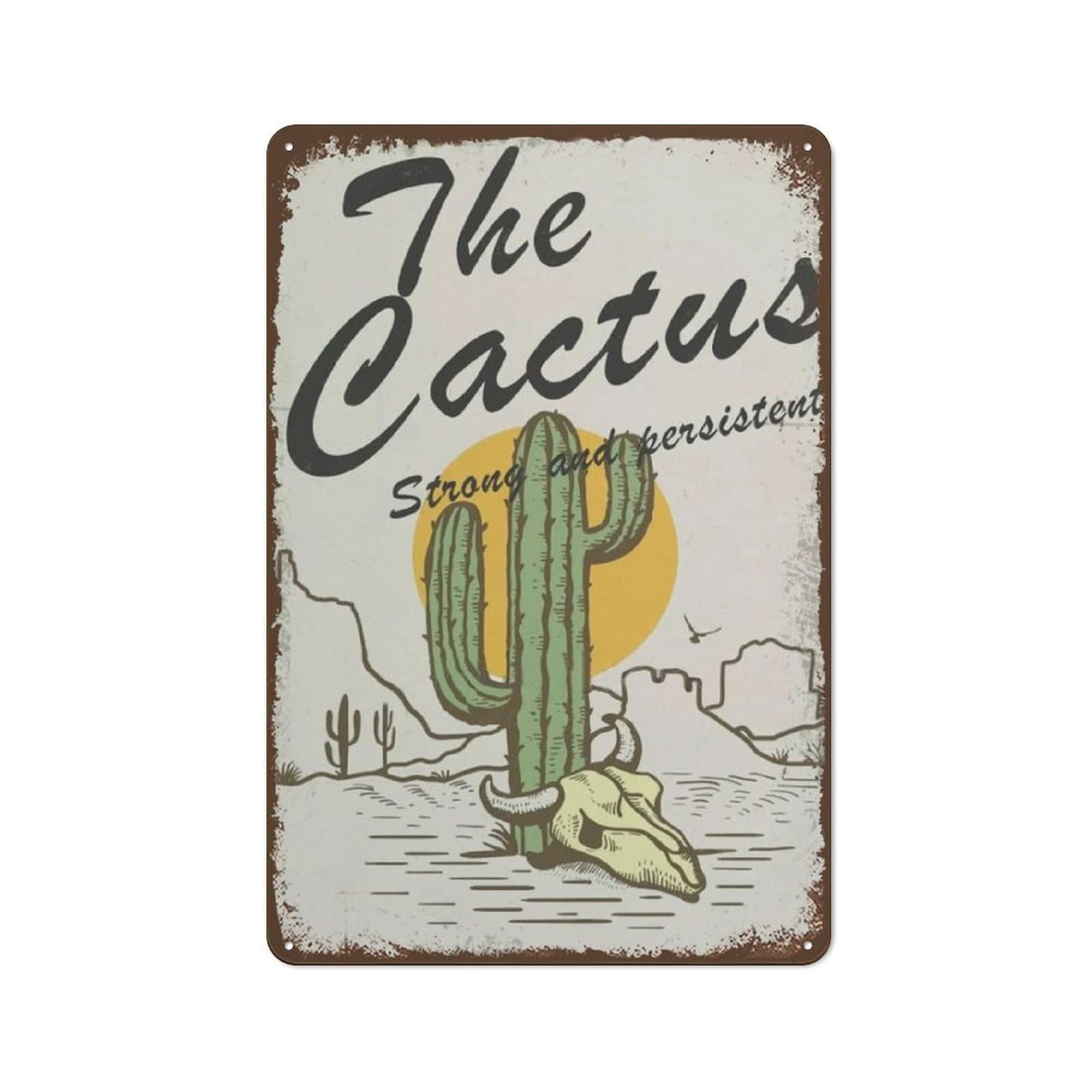 Cactus In The Setting Sun Succulent Bouquet Vintage Metal Tin Sign Decorable Cute Cacti Wall Art Southwestern Floral Decor Art Succulent Wall Sign Decor For Home Retro Great Wall Art Poster 8"x12"