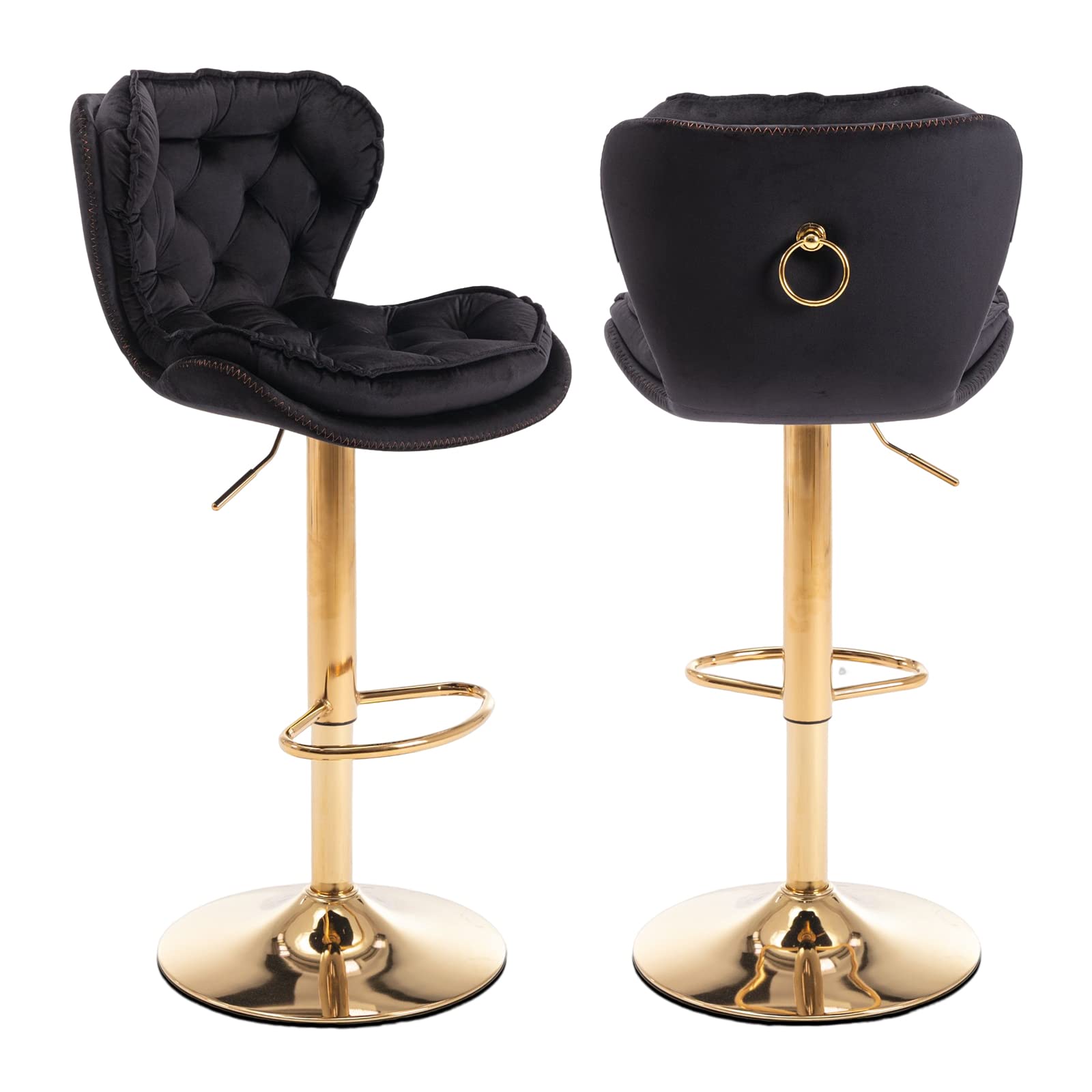 SZLIZCCC Modern Swivel Pub Height Barstool, High Dining Chair with Velvet Seat, Backrest, Armless Hydraulic Counter Stool, Gold Base Island Stool(Set
