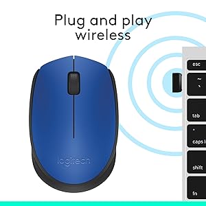 Logitech M170 Wireless Mouse for PC, Mac, Laptop, 2.4 GHz with USB Mini Receiver, Optical Tracking, 12-Months Battery Life, Ambidextrous - Blue