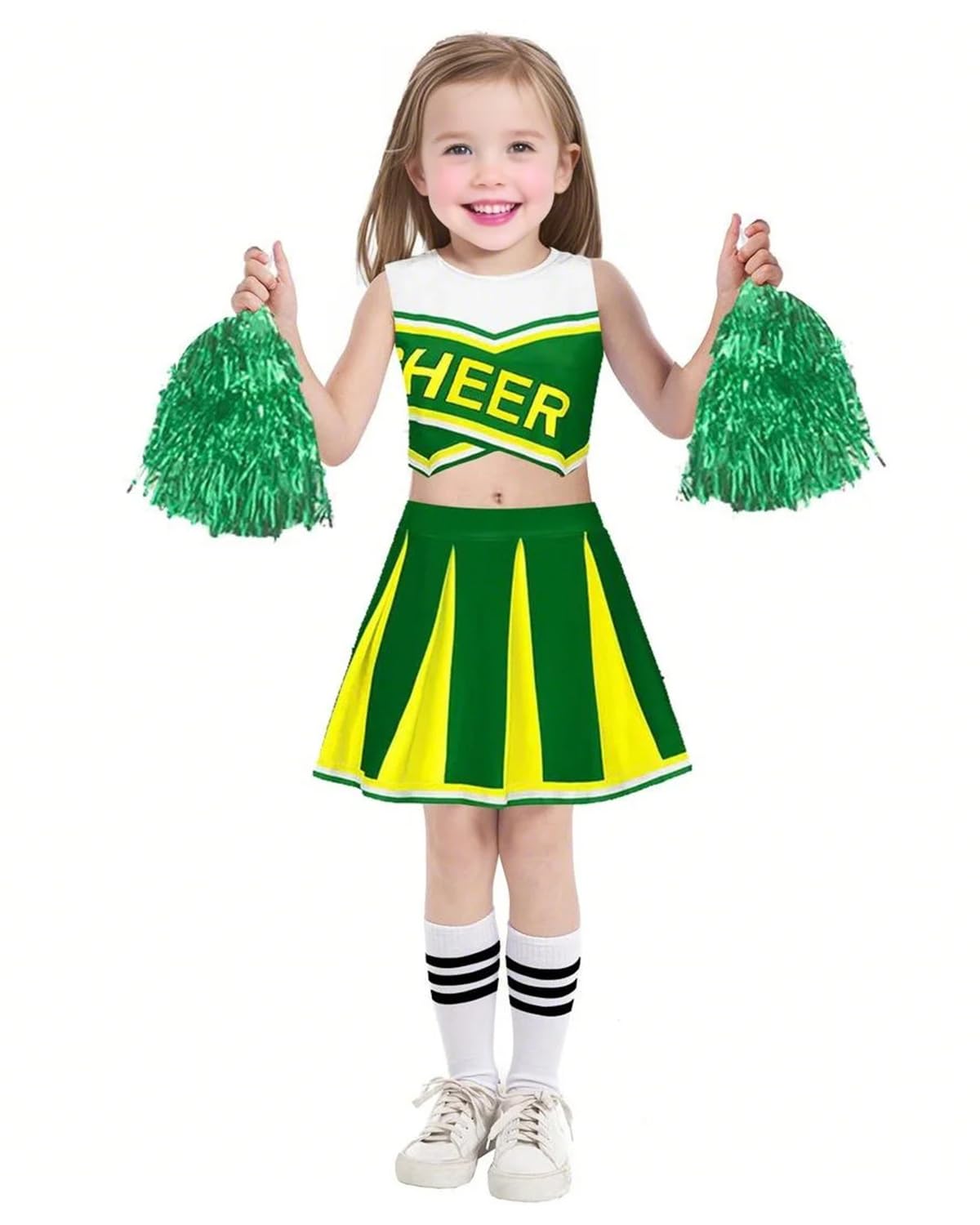 JiAmy Girls' Cheerleading Costumes, Kids Halloween Fancy Dress Up, School Musical Cheer Outfit Cheerleader Outfit 4-5 Years