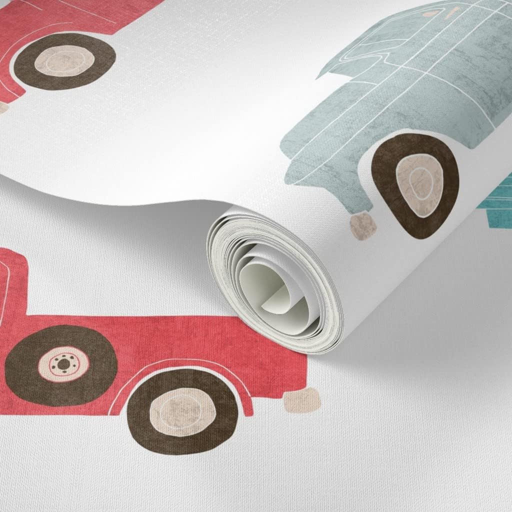 Peel & Stick Wallpaper 6ft x 2ft - Vintage Trucks Old Children Boy Custom Removable Wallpaper by Spoonflower