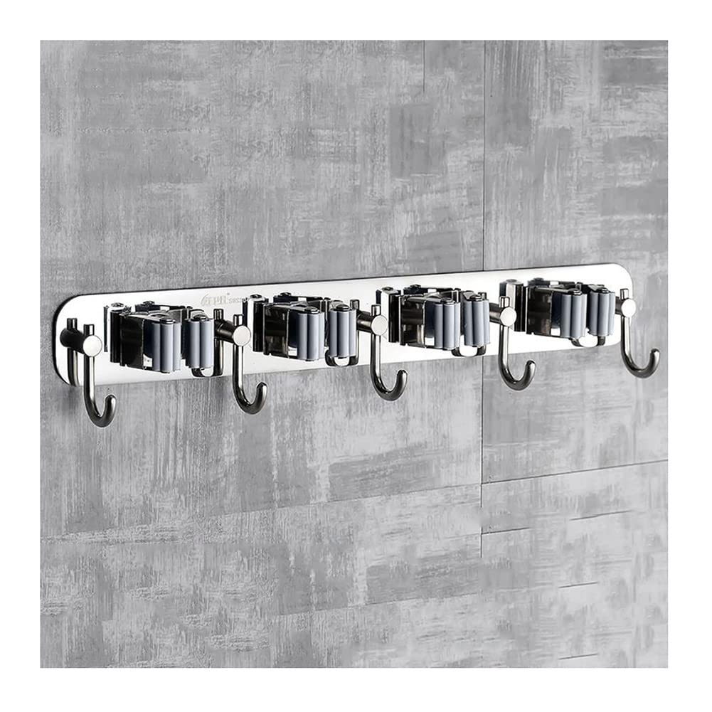 Soporte para Escobas Y Fregonas, De Acero Inoxidable, para Colgar En La Pared, con Diseño A Presión, para Escuelas Y Hoteles, Gris, 39 X 5 Cm
