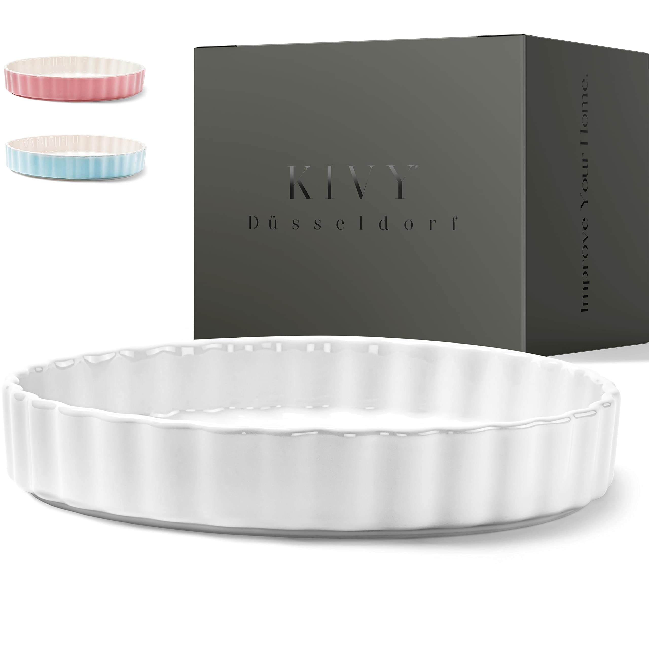 KIVY Tarte & Quiche en Céramique 28 cm - Moule Gâteau Antiadhésif Rond 28 cm - Moule à Cake - Pâtisserie & Tarteformes - Plat à Tarte - Quiche Forme Blanc