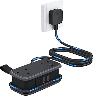 NTONPOWER Travel Extension Lead, Cruise Essentials Extension Lead with USB Slots, 1.2M Extension Cord with 2 Way Outlets 3...