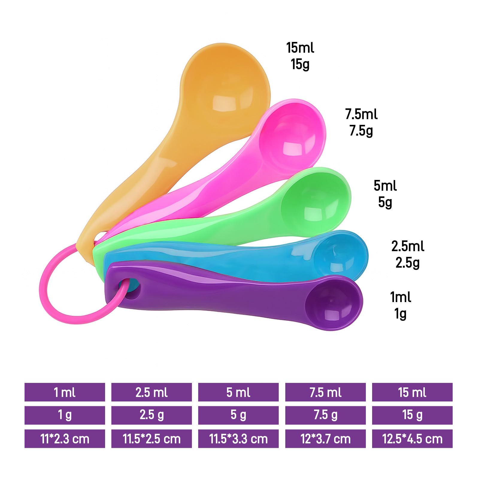 Set of 10 Cucchiai Dosatori in Plastica Colorata, Measuring