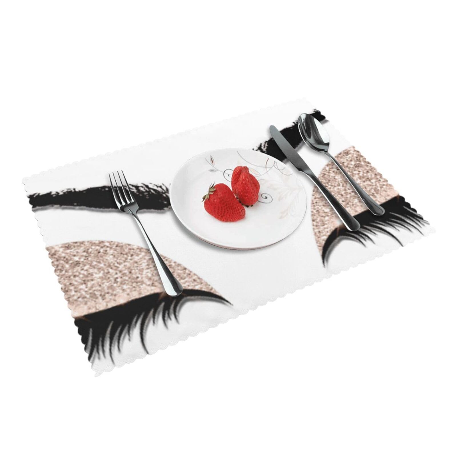 4 PCS Heat Resistant Placemat 45x30 CM, Eyelash Pattern Printed Non-Slip Place Mats for Kitchen Dining Table Indoor Outdoor