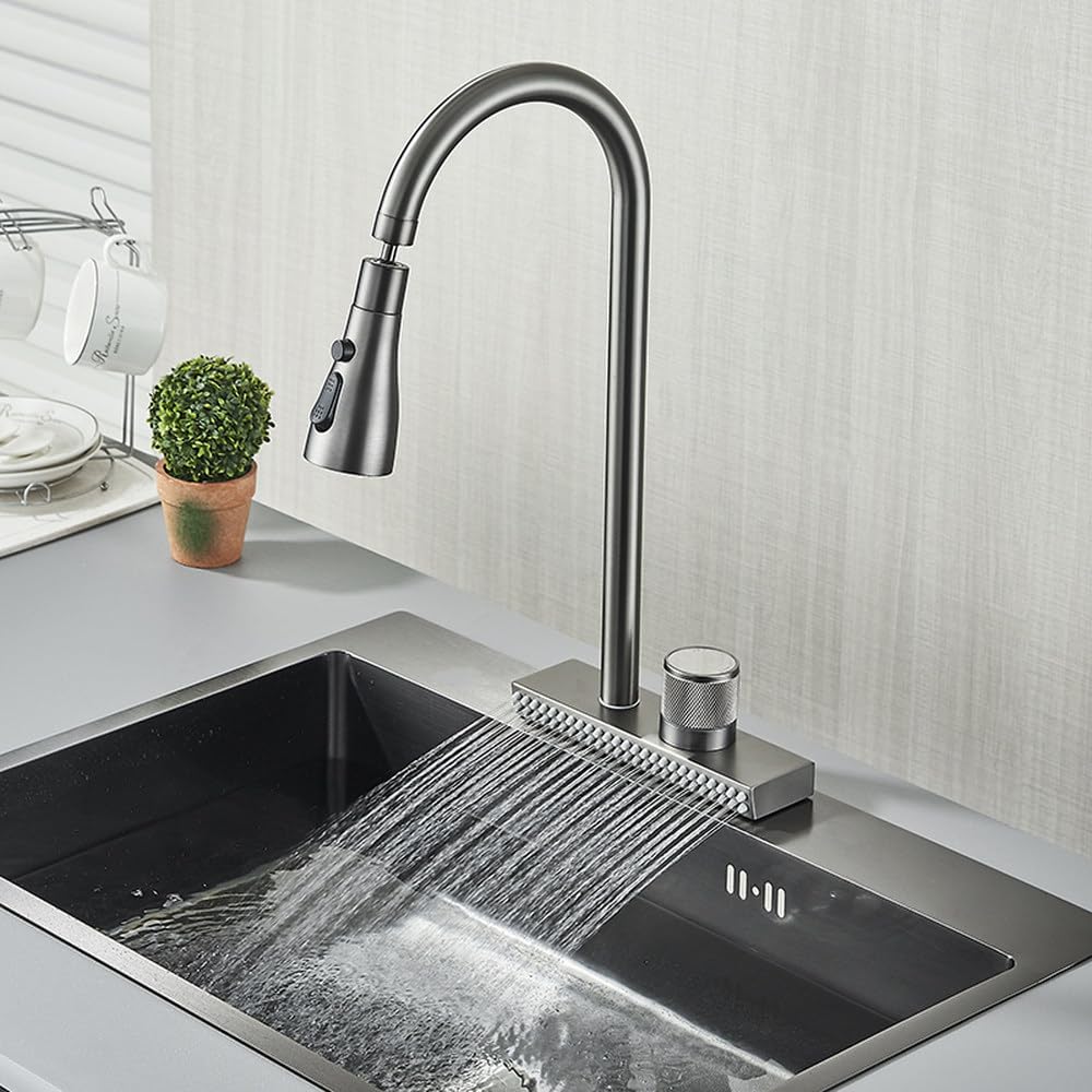 Robinet de cuisine à interrupteur rotatif mitigeur eau chaude et froide gris