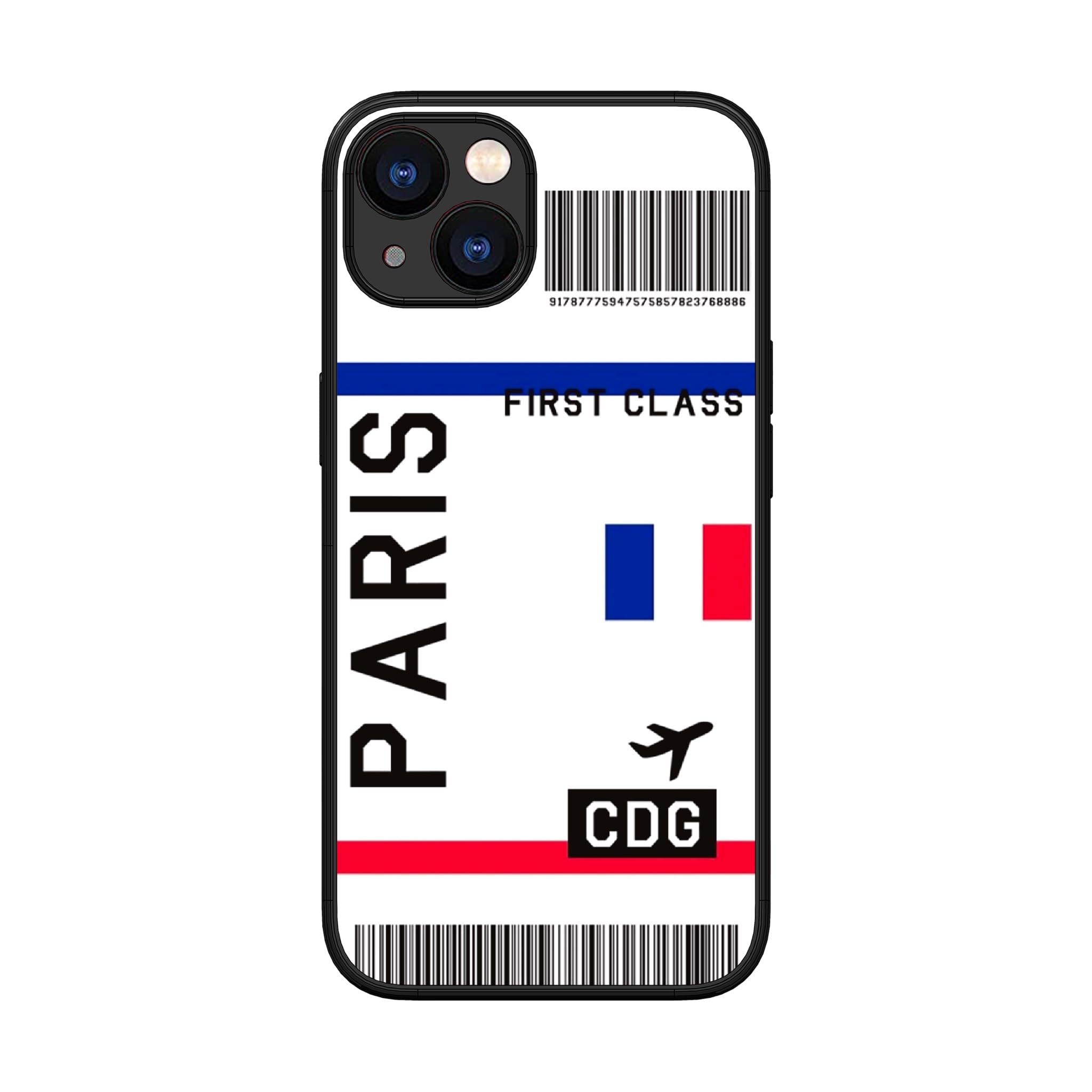 Penguin Prints Paris Boarding Pass iPhone Back Cover Rubber Case with Glass Back (iPhone 14, White)