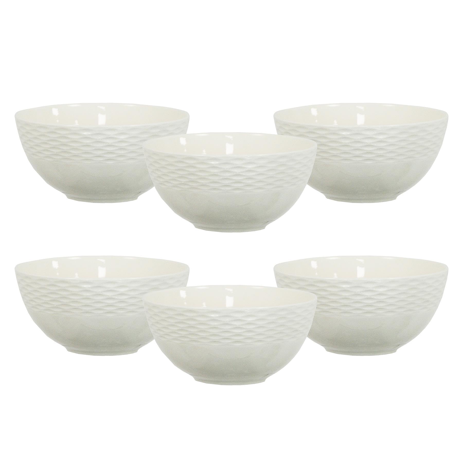 simpa 6PC Porcelain White Vintage Bowl Tableware Set. 15cm Diameter Bowls. Dishwasher & Microwave Safe.