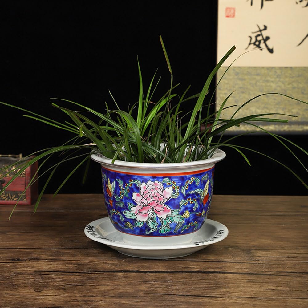 DFGHNBVC Chinese Ceramic Planter Porcelain Flower Pot Hand Stacked Glaze Bonsai Pot Decorative Plant Pot Jingdezhen Pastel Porcelain Planter For Table Centerpiece Home Office Decor,A-17 * 12cm