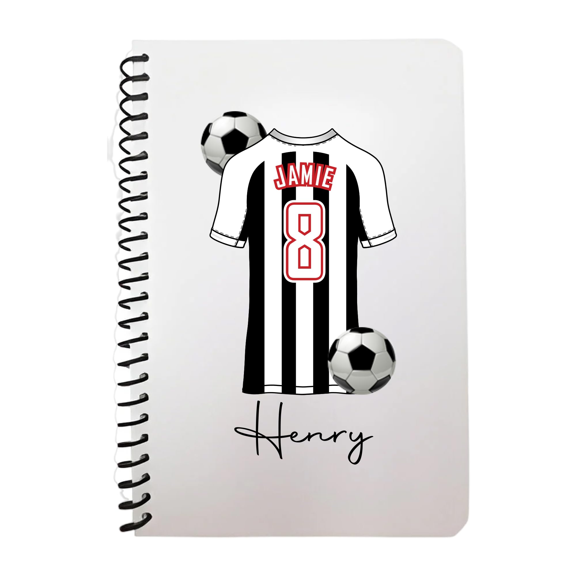 Pickhut Personalised Football Jersey Design A5 Notebook, 60 Lined Pages, Glossy Cover, Back to School Gift for Kids (D18)