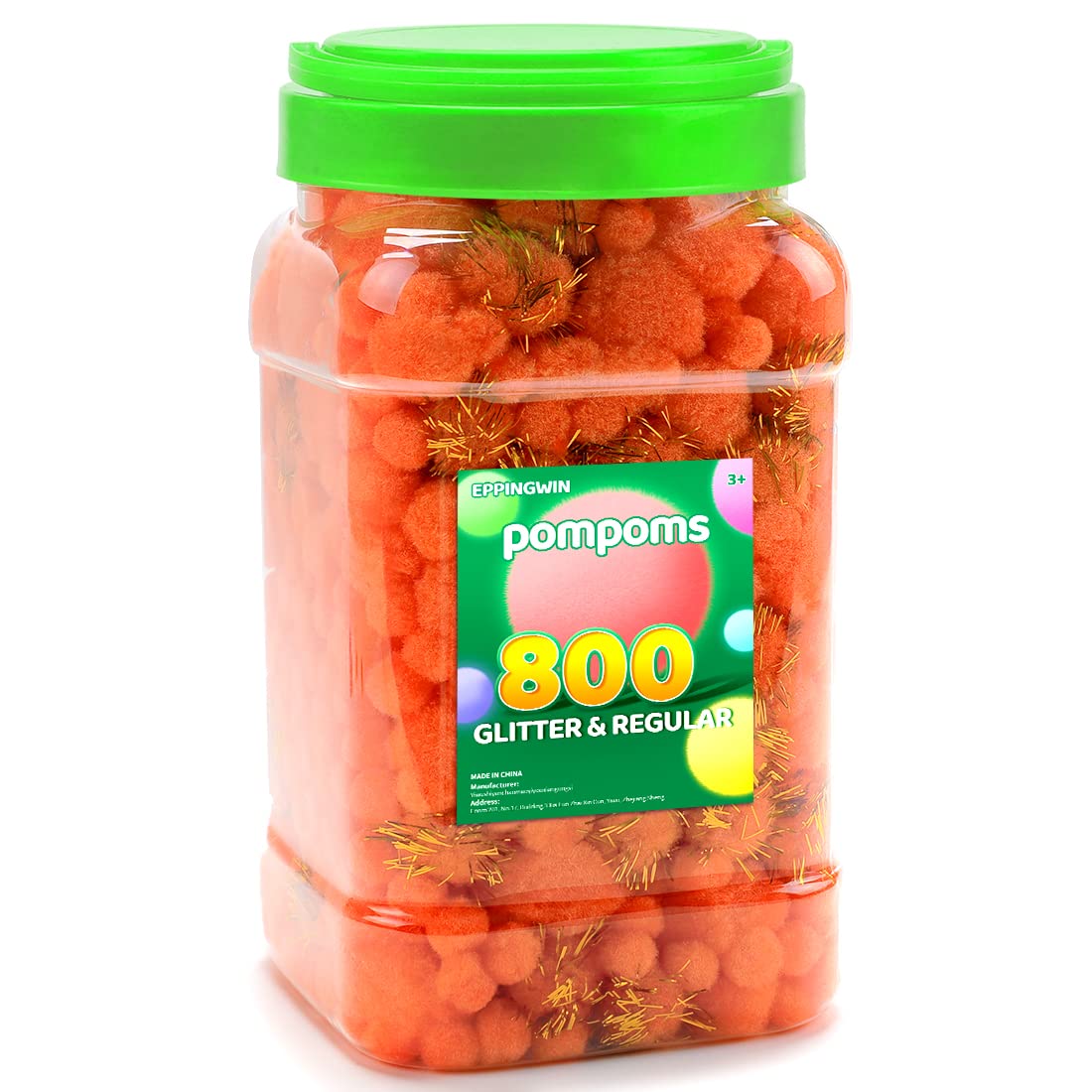 Eppingwin 800pcs Orange Pom Poms, Regular & Sparkly Pompoms, Assorted Size & Color Pom Poms, Glitter Pom Pom Balls for Arts, Crafts and DIY Projects(Orange)