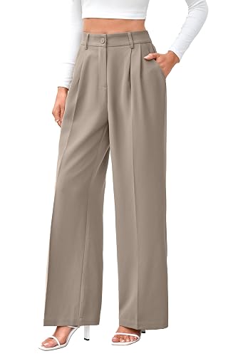 FUNYYZO Wide Leg Dress Pants for Women Work Slacks Business Casual Outfits | Office Dress Pants for Women, High Waisted, Stretchy Back Elastic Waistband, Multiple Color Size, Casual, Loose Summer Pants