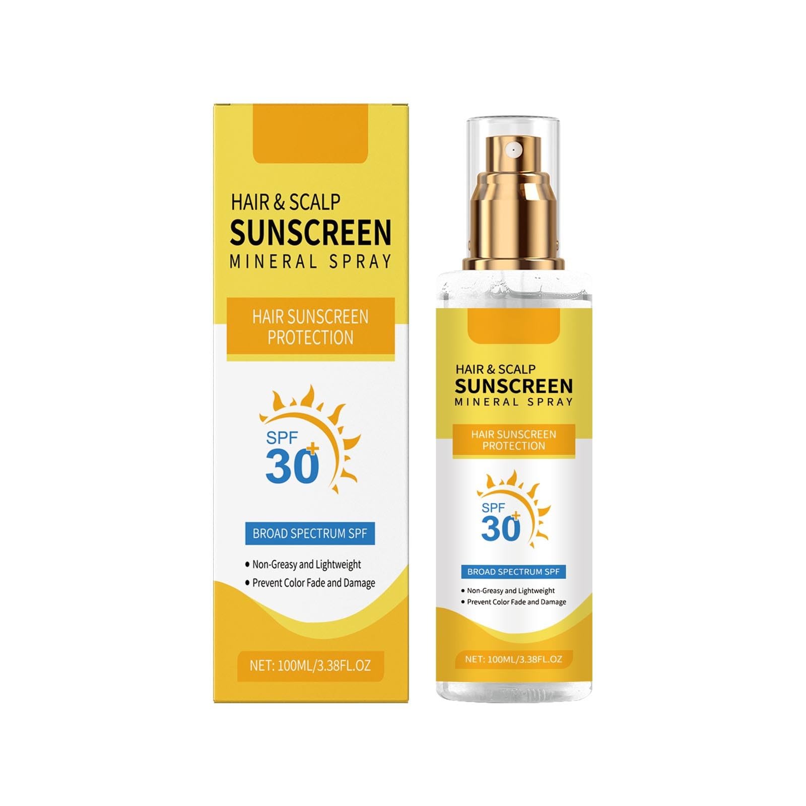 Hair & Scalp Sunscreen Spray SPF 30 Non-Greasy - UV Protection for Color-Treated Hair, Travel-Size Scalp Sunblock Prevents Fading & Dryness, Beach Pool Essential for All Hair Types 3.38oz