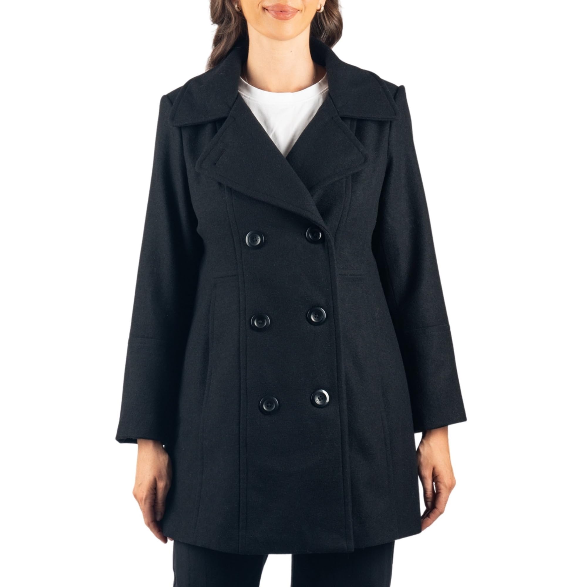 Alpine Swiss Norah Womens Wool Blend Peacoat Runs Large Classic Double Breasted Winter Coat Long Pea Coat A-Line Jacket