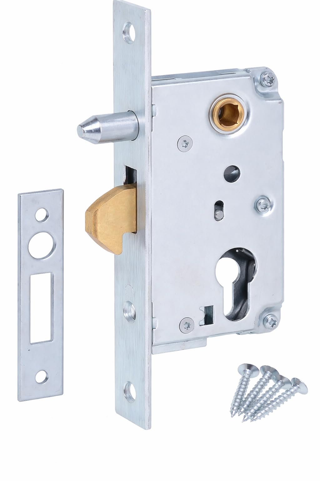 Aqbau Silver Hook Lock 72/40 For Sliding Gate & Garden Gate, Mortice Lock With Hook Latch, Backset 40 Mm, Distance 72 Mm, Galvanised Metal, Sliding Door Lock For Metal Gate, Entrance Gate