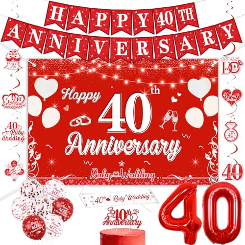 40e anniversaire de mariage rouge et paillettes avec ballons en latex