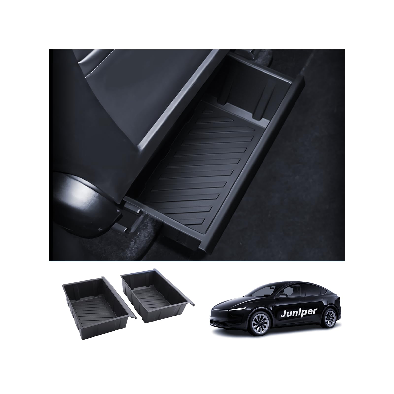 2 Pcs Sitz Organizer Box für Tesla Model Y 2023-2025 Aufbewahrungsbox unter dem Sitz hintere Sitzen verstecktes Fach Tesla Y 2025 Juniper Model Y Zubehör(TPE)