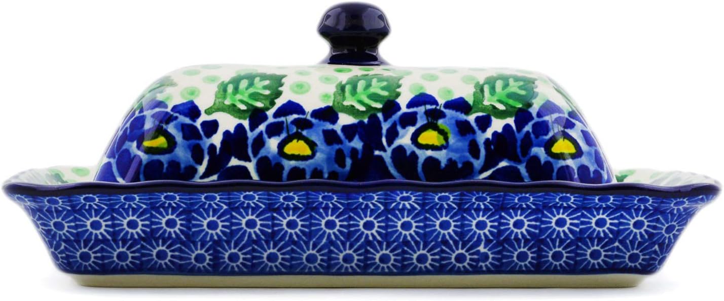 Polmedia Polish Pottery Butter Dish - Blue Bliss Pattern Handmade in Boleslawiec Poland by Ceramika Artystyczna + Certificate of Authenticity