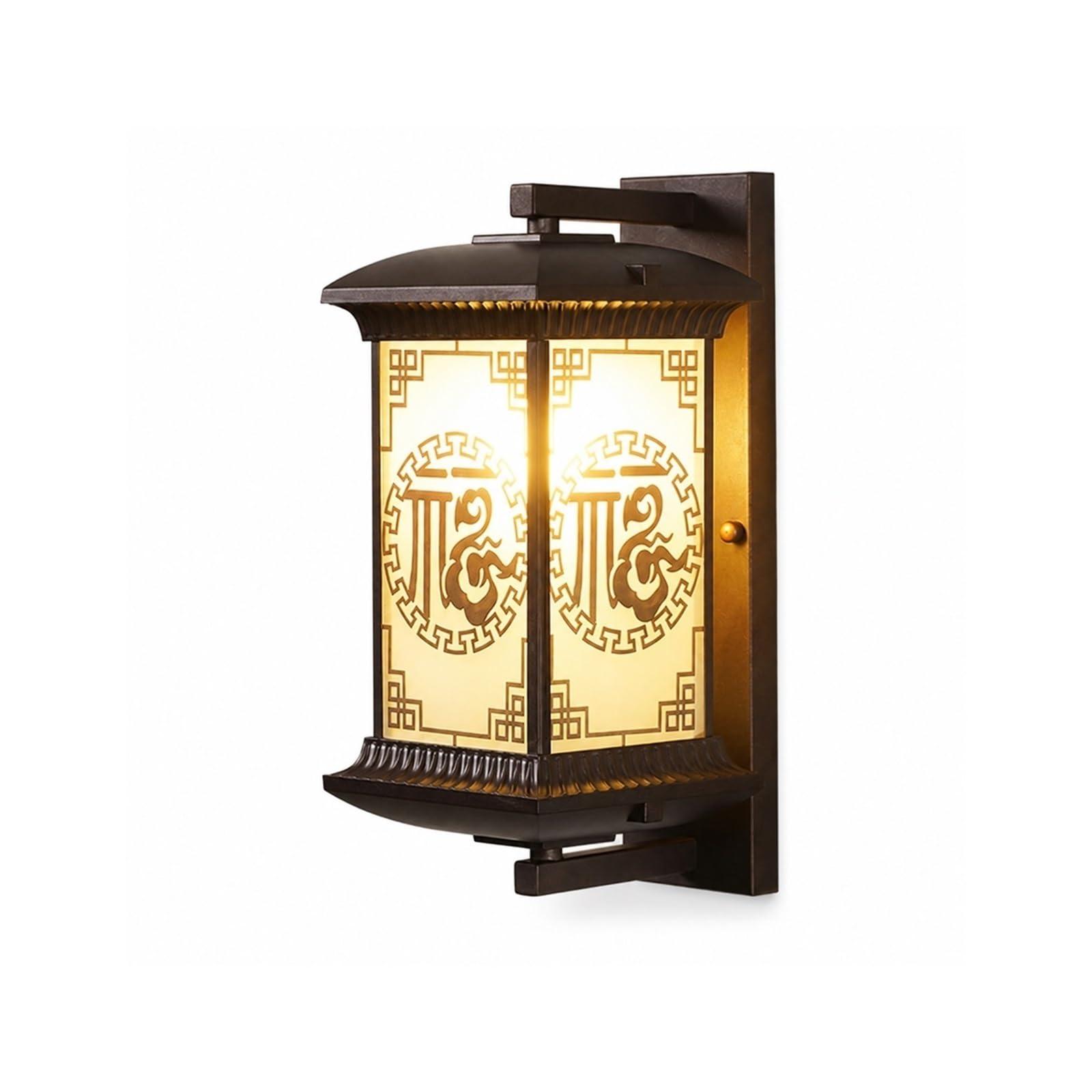 OZBMA Chinese Style Outdoor Wall Light, Coffee LED Lantern, IP65 Waterproof Die-Cast Aluminum Exterior Sconce with Glass, Porch Lighting Fixtures for Garden Courtyard Balcony Threshold