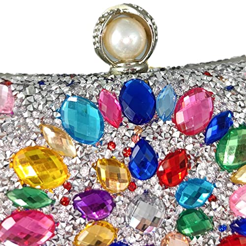 Image of Boutique De FGG Mini Pearl Clasp Crystal Clutch Purses for Women, Evening Bags Wedding Handbag, Party Rhinestone Clutch Bag