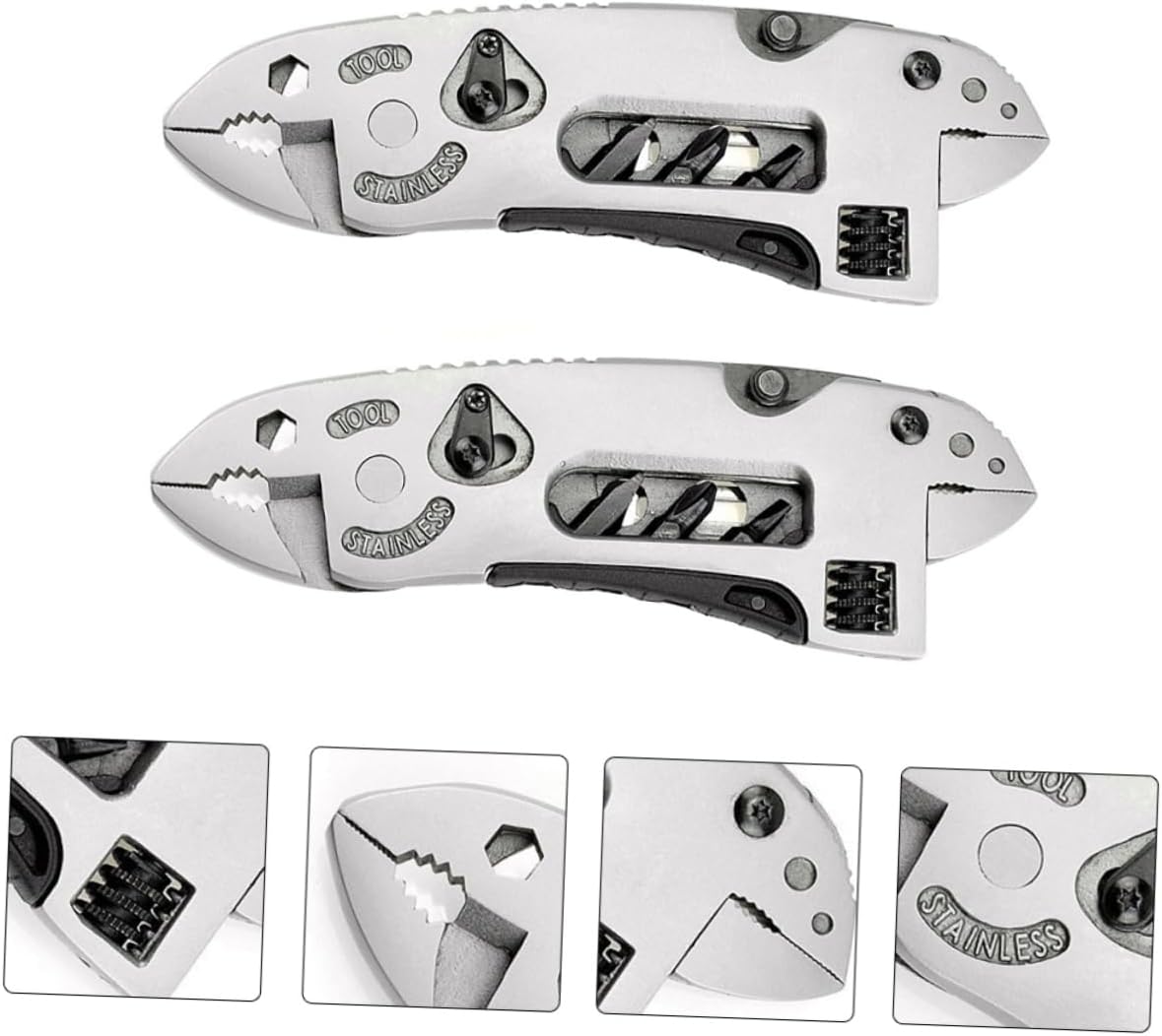 Mikikit 2Pcs Multifunctional Pliers Compact Multi Tool Wrenches with Wire Cutters for Outdoor Camping Fishing DIY Repair Pocket Sized Silver Tools for Everyday Use