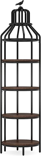 Miniatura 5 de Tribesigns Estantería esquinera de 4 niveles, estantería industrial de esquina de 4 estantes, estante pequeño para libros, estante redondo de