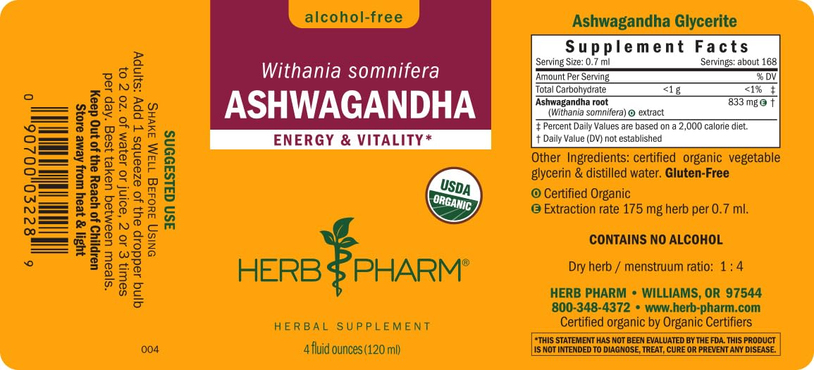 USDA Organic Ashwagandha Supplement for Stress Relief & Calm Energy*: Vegan Adaptogen Drops, Non-GMO Ashwagandha Extract, Alcohol-Free, 4 Oz | Up to 3 Months Supply