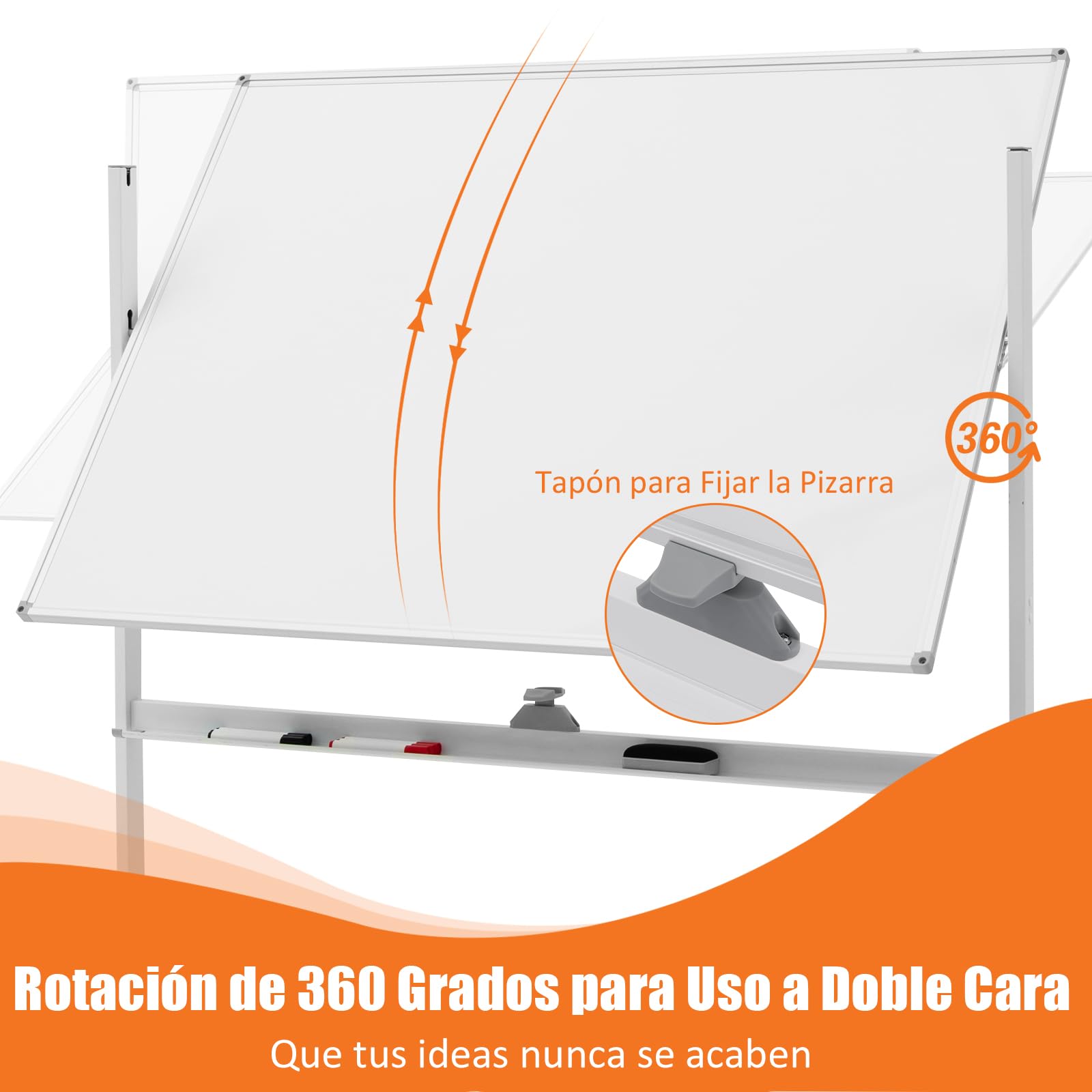 GIANTEX Pizarra Blanca Móvil con Altura Ajustable de 2 Niveles, 120 x 90 cm, Pizarra Magnética de Doble Cara con 4 Ruedas Giratorias de 360 °, para Aula, Oficina (Blanco)