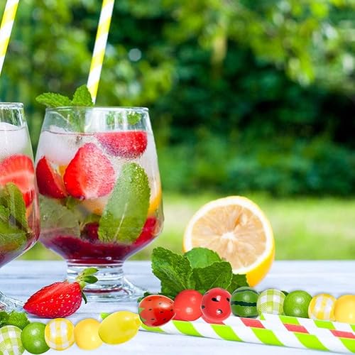 Miniatura 4 de 190 cuentas de madera de fresa, limón, sandía, amarillo, verde, a cuadros, coloridas, redondas, rústicas, rústicas, de madera natural, espaciadoras