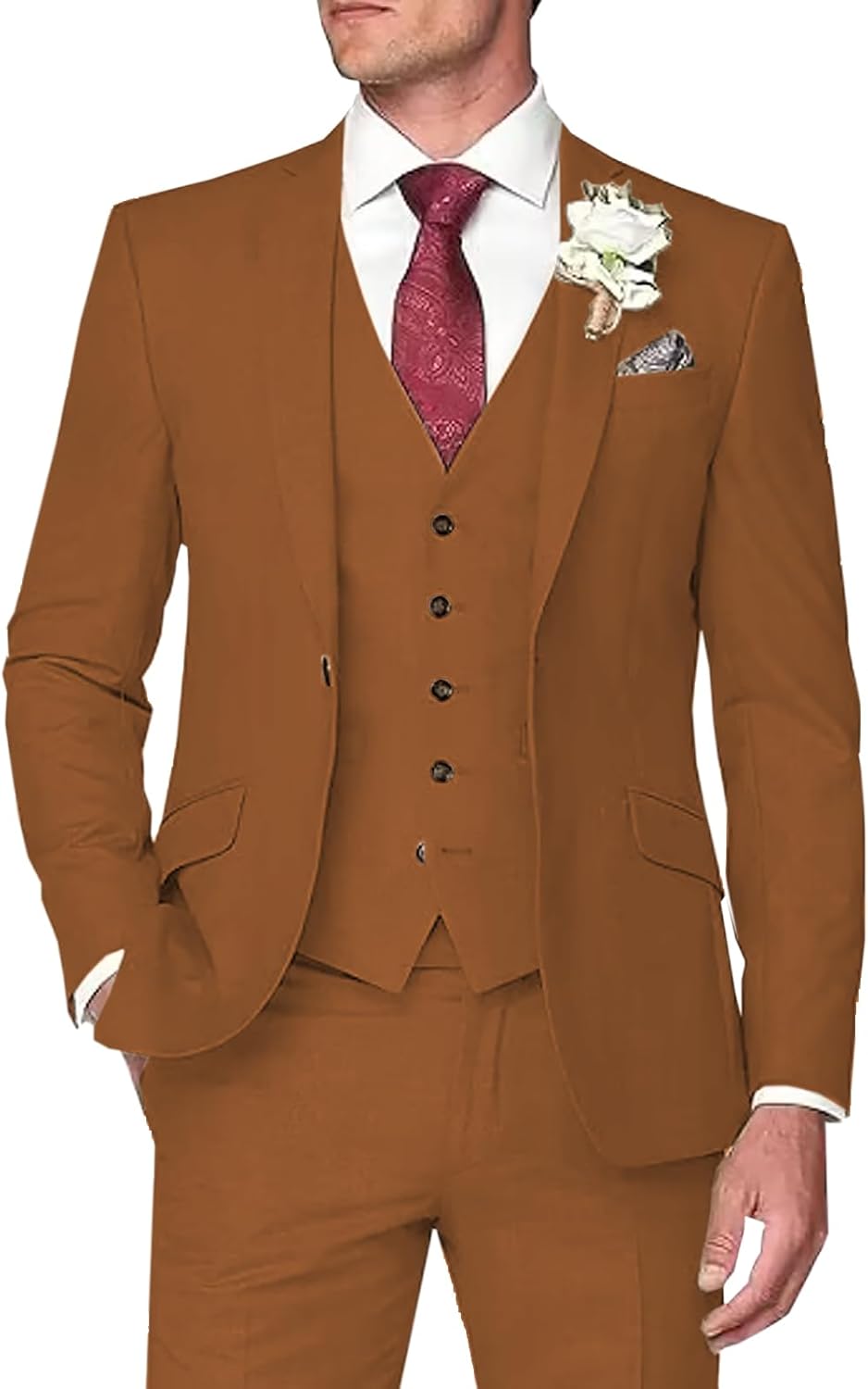 SOLOVEDRESS Men's 3 Piece Suit Regular Fit Formal Groomsman Tuxedos for Wedding Party(Blazer+Vest+Pant)