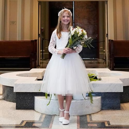 LAURMOSA Weiße Pumps Kleiner Absatz Stöckelschuhe Kinder Stöckelschuhe Mädchen Festliche Schuhe Mädchen Absatzschuhe mit Riemchen 34.5 High Heels Jugendliche Hochzeit Party Kirche (EUL1012PUWhite 2)