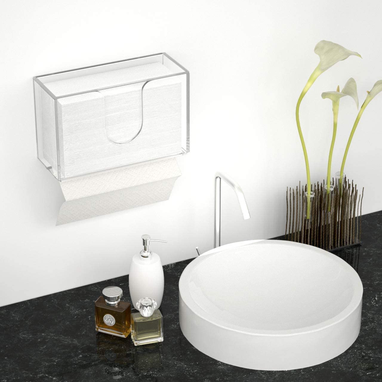 HIIMIEI Dispensador de toallas de papel montado en la pared, soporte acrílico para toallas de papel, dispensador de toallas de mano para toallas de mano plegadas, perfecto para cocina, baño,