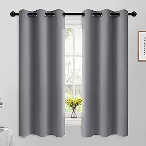 Yakamok 63 Inch Length Grey Blackout Curtains for Bedroom, Thermal Insulated Room Darkening Grommet Top Window Drapes for Living Room,42W x 63L,2 Panels