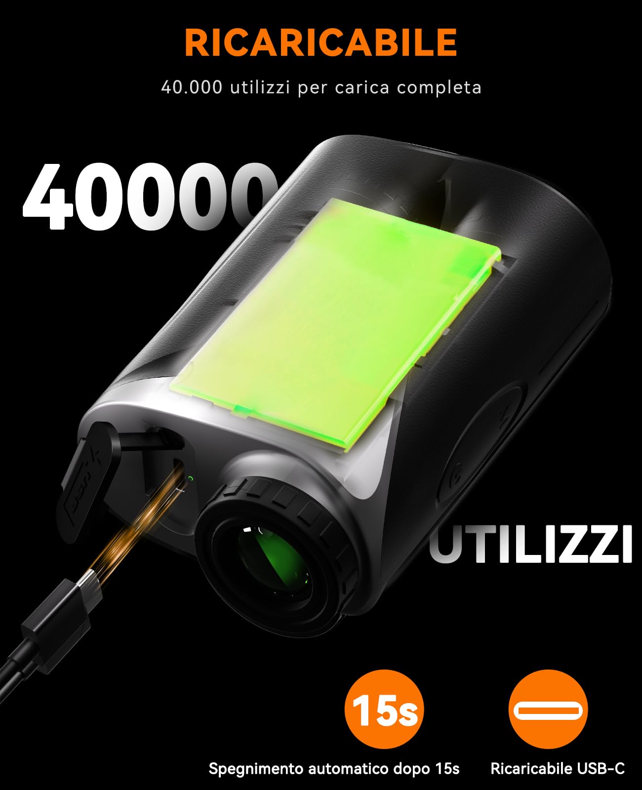 SUNPOW Telemetro Laser 7X Alta Precisione per Golf e Caccia, 1200 Iarde / 1000 Metri, con Pendenza, 5 Modalità, Blocco Asta Bandiera, Vibrazione e Batteria Ricaricabile