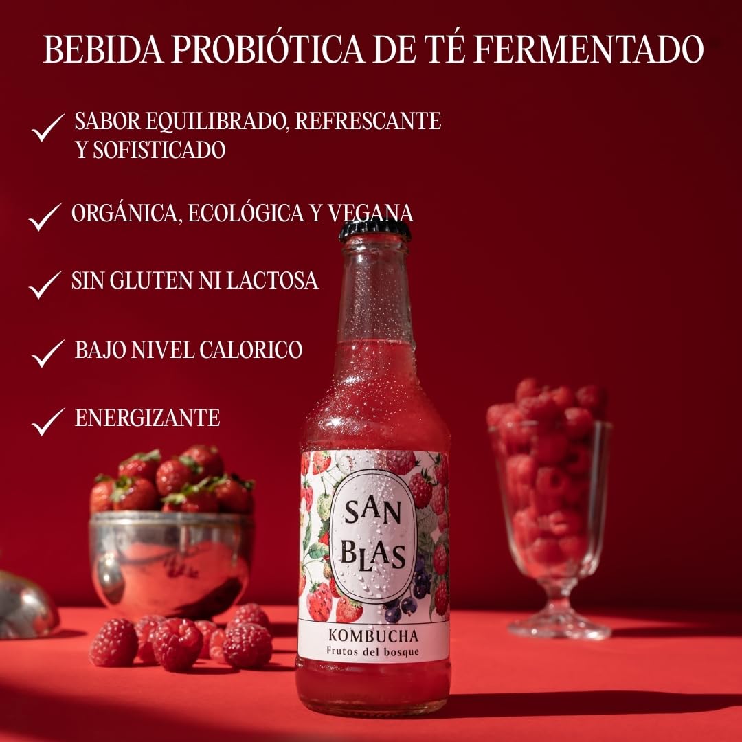 San Blas® Kombucha Ecologica Sin Azucar | Pack 12 Botellas x 250 ml | Kombucha Natural Sin Pasteurizar 4 Sabores | Bebida Viva de Té Fermentado Artesanal con Probióticos Naturales