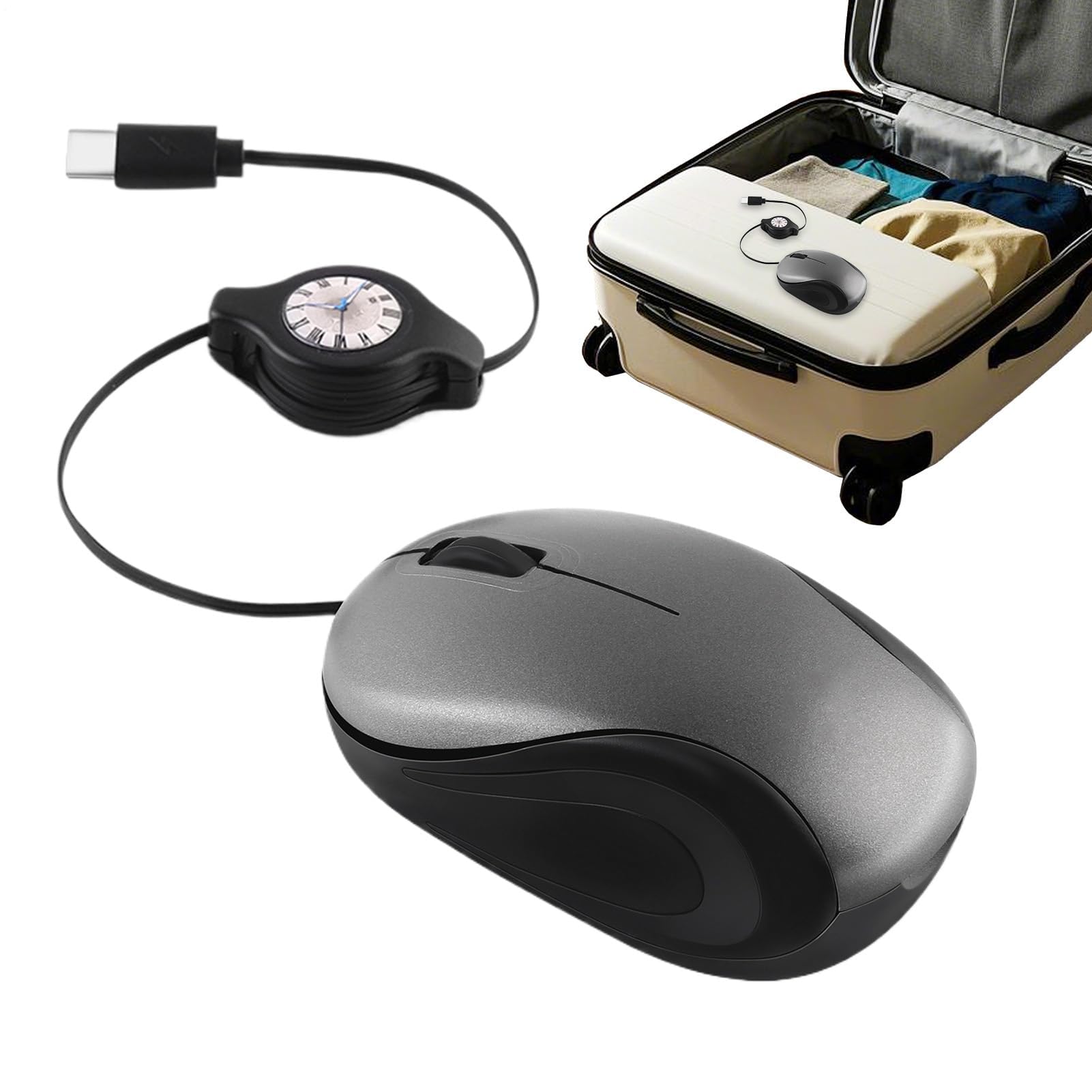 Mouse per Laptop compatti, Mouse USB da Viaggio con Cavo Retrattile, Accessorio Ottico per Computer, nomadi digitali, programmatori, Giocatori, aziende, Lavoro, Desktop, casa, Bar