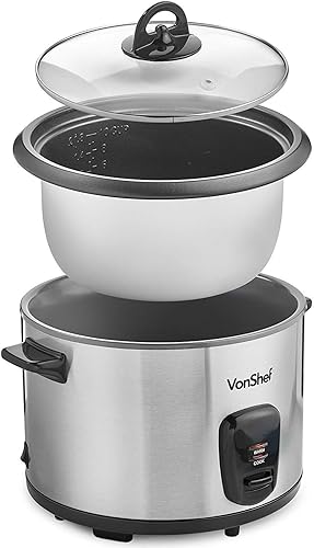 Miniatura 2 de Vonshef - Olla de arroz de 220 voltios con 10 tazas, antiadherente, acero inoxidable, paquete con adaptadores Dynastar de 220 V, 240 V (no