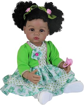 Froggy Baby 22-Inch African American Reborn Toddler Girl Doll with Rooted Curly Hair, 3D Painted Skin, Soft Full Vinyl Posable Body, and Complete Outfit & Accessories Gift Set