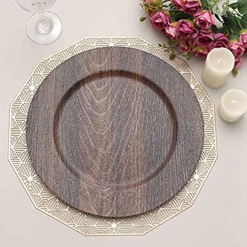 Tableclothsfactory 6 Pack | 13" Dark Brown Boho Chic Faux Wood Plastic Charger Plates, Round Rustic Wedding Party Service Plates #TOP6