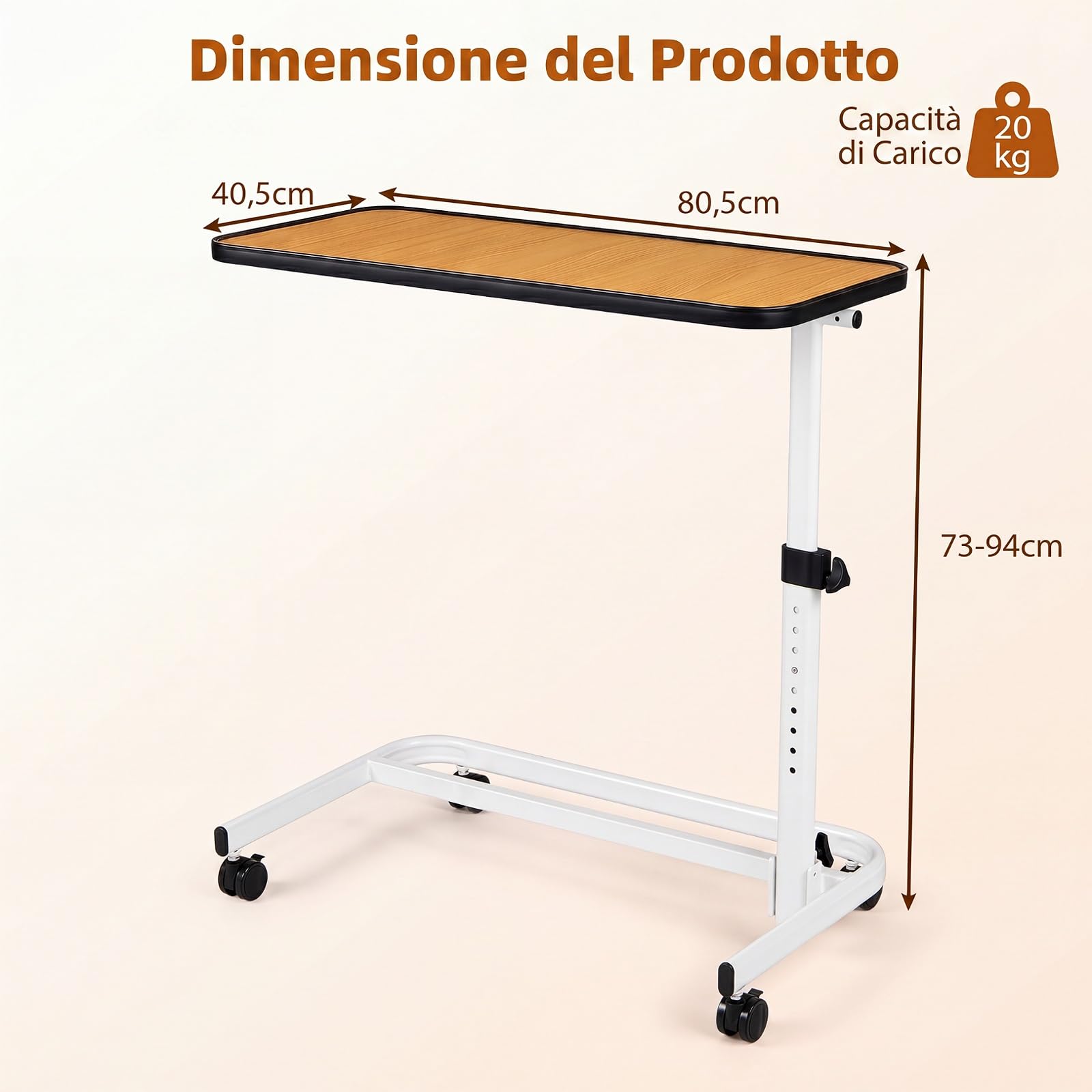 COSTWAY Tavolino Serviletto, Tavolino da Letto e Divano con Ruote (Naturale)