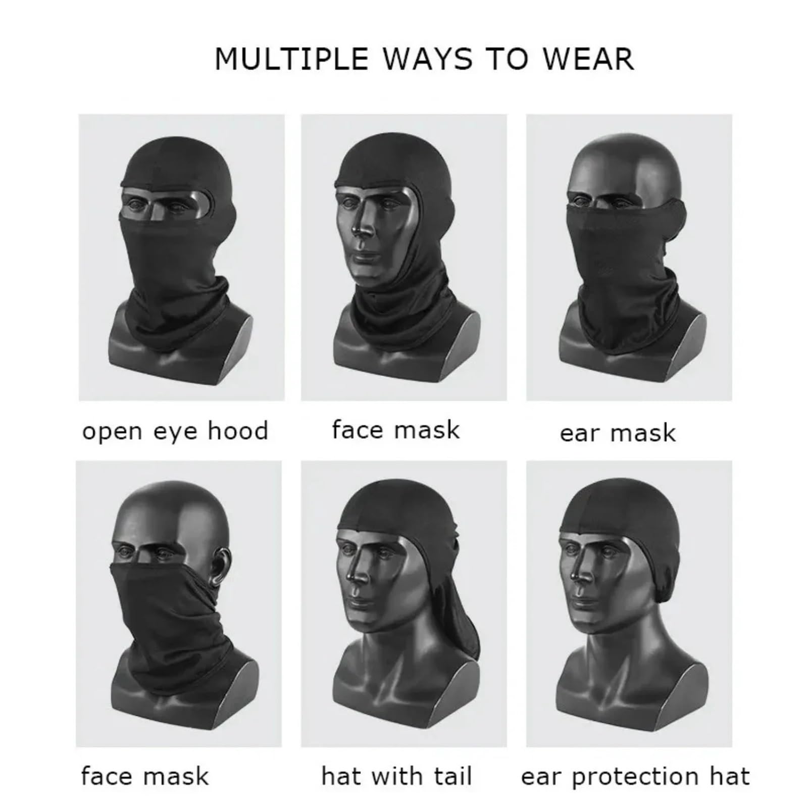2Pcs Ski Mask Full Face Cover Hat Winter Ski Cycling Hat Sun Protection Scarf Outdoor Sports Warm Face Masks(Black 2)
