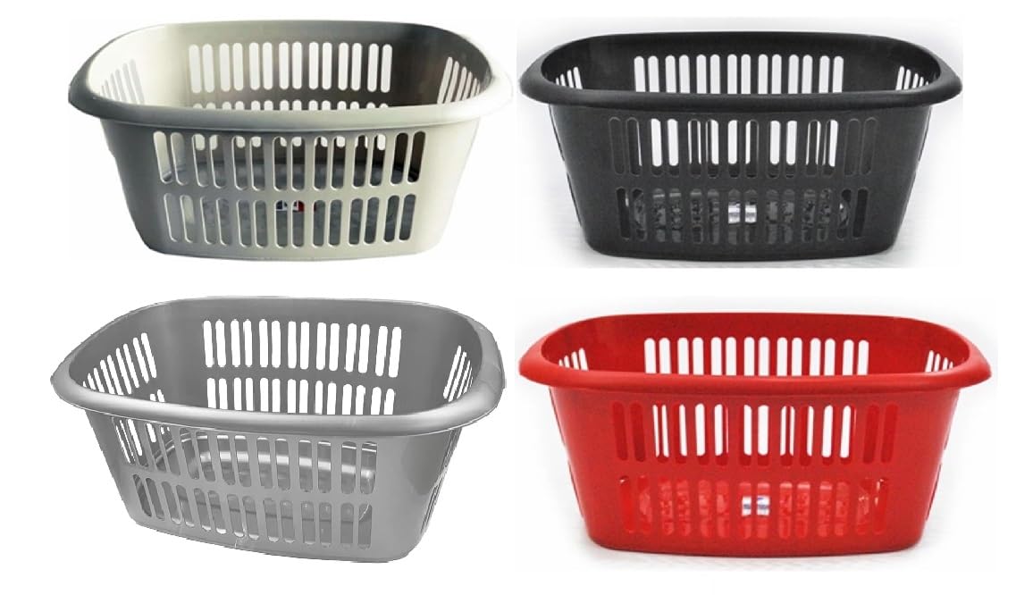 TML Rectangular plastic laundry basket clothes hamper washing Linen Storage 4 Assorted colour (1, Red)