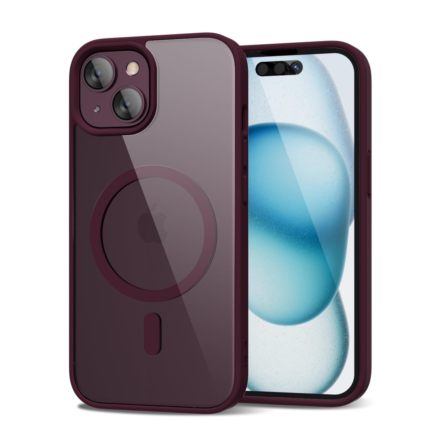 oakxco Funda magnética transparente para iPhone 15, compatible con carga Magsafe, funda protectora delgada para iPhone 15, a prueba de golpes, silicona suave TPU y policarbonato duro, borgoña