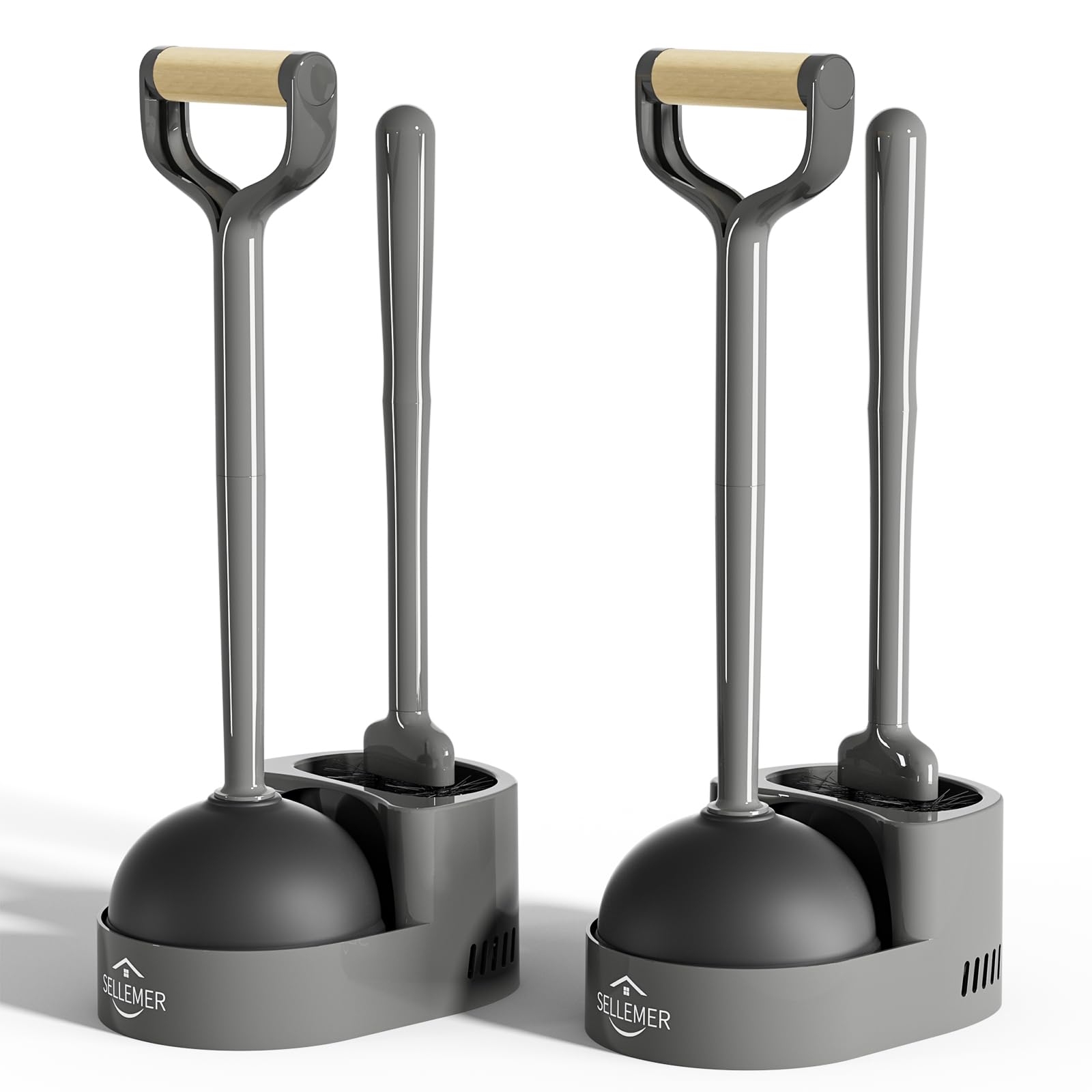 Sellemer Toilet Brush and Plunger Set, Curved Design Head for Deep Cleaning, Heavy Duty Toilet Bowl Brush and Plunger Combo with Holder for Bathroom Cleaning, Black, 2 Pack — view 8