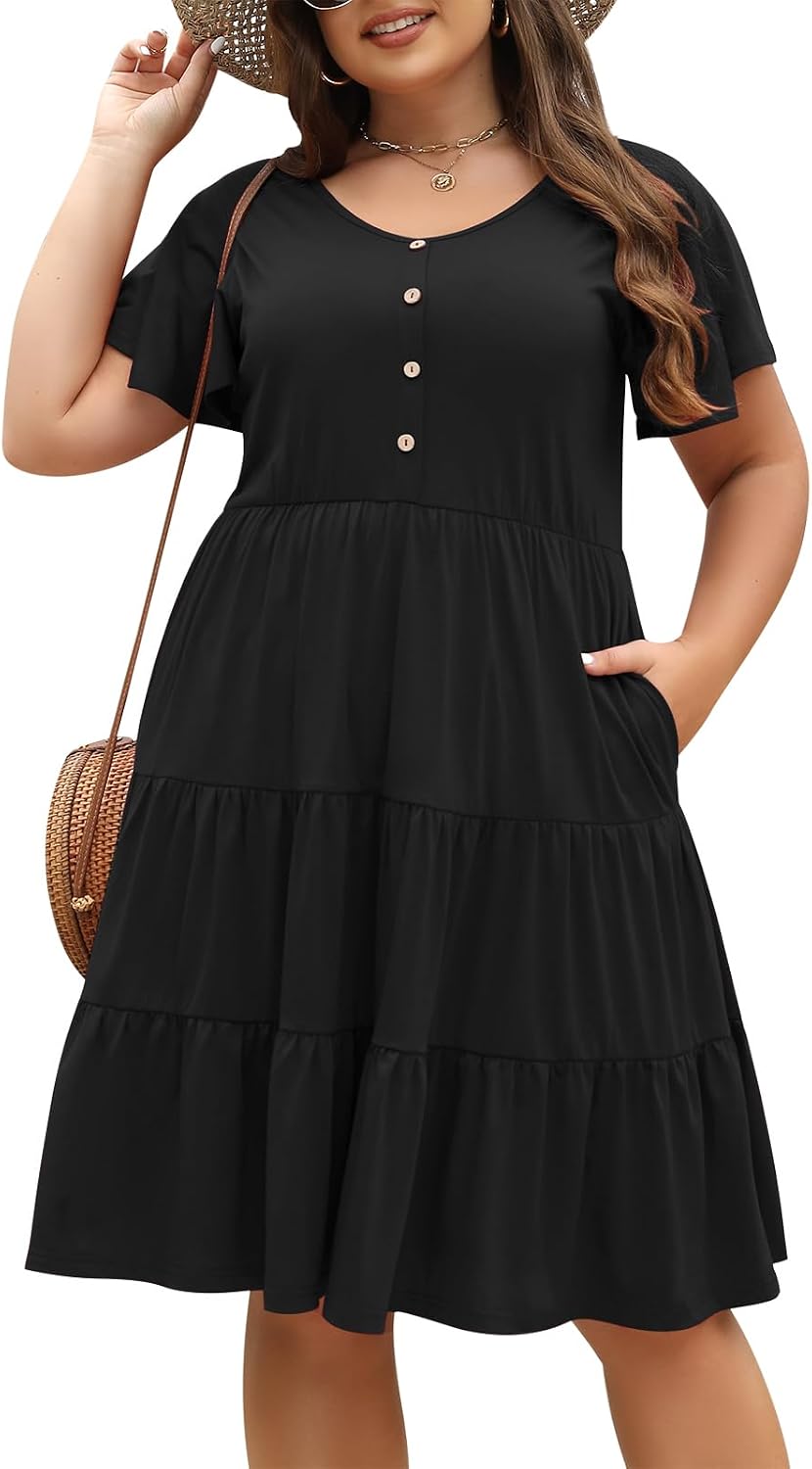 Plus Size Short Sleeve Button Shirt Dresses